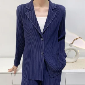 YUDX Pleated Women 2 Piece Set 2025 Autumn New Versatile Loose Large Size Casual Jacket + Straight High Waist Wide Leg Pants Set