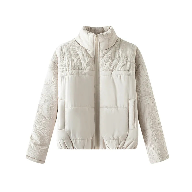 YUDX Solid Women's Cotton Stand-up Collar Long-sleeved Design Zipper Hundred Slim Thickened Jacket Pleated Top 2025 Winter New - Image 4