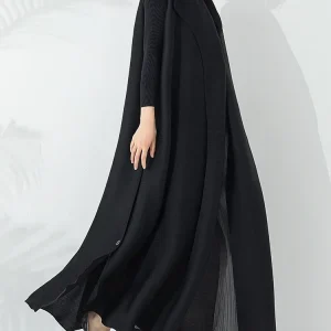 YUDX Miyake Pleated 2024 Summer New Temperament Fashion Long Trench Coat Long Sleeve Lapel Waist Strap Elastic Outer Robe