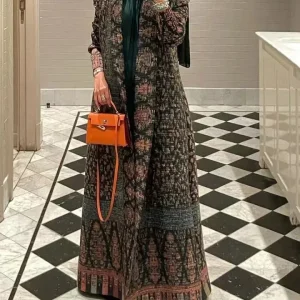 YUDX Miyake Pleated Collar Long Sleeved Retro Printed Dress Belt Women Dubai Designer Original Fashion Loose Coat 2024 SpringNew