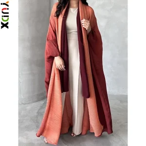 YUDX Miyake Pleated Women's Windbreaker Jacket Bat Sleeve Scarf Collar Gradient Long Robe Fashion Retro Coats and Jackets Women