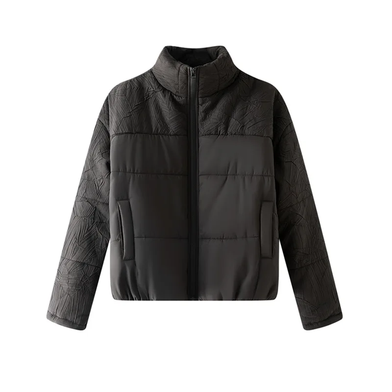 YUDX Solid Women's Cotton Stand-up Collar Long-sleeved Design Zipper Hundred Slim Thickened Jacket Pleated Top 2025 Winter New - Image 5