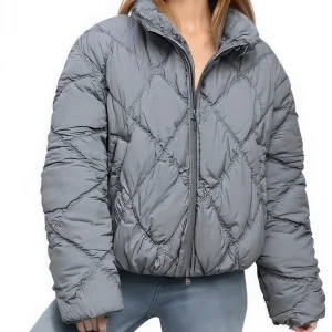 YUDX Pleated Women's Parkas Standing Collar Diamond Solid Pleated Cotton Jacket 2025 Winter New Long Sleeve Zipper Jacket