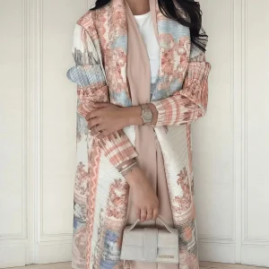 YUDX Miyake Pleated Print Foldable Collar Women's Long Sleeve Robe 2024 New Winter Original Design Fashion Cardigan Coat